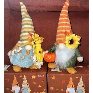 NIB Lot Of 2 Giftpeak Thanksgiving/Fall Gnomes 2pk
